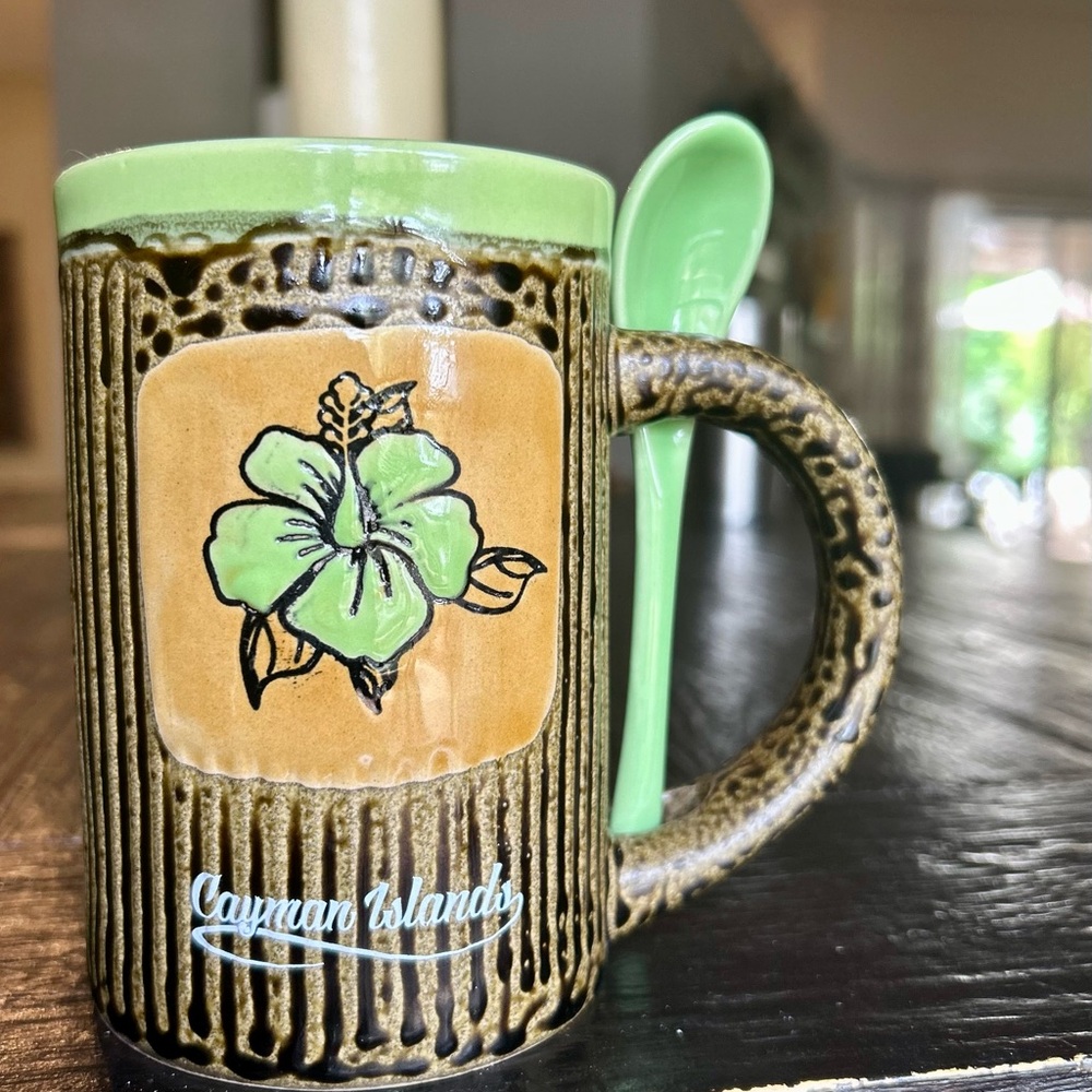 Green and Brown Cayman Islands Mug with Spoon